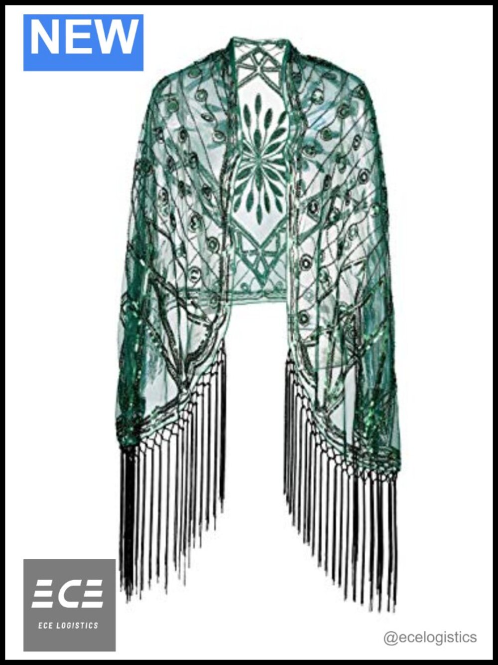 1920s Sequin Flapper Shawl Fringed Evening Wrap Gatsby Party Scarf